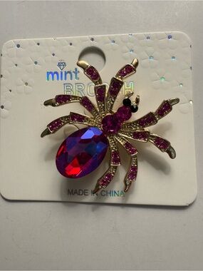 New MINT Spider brooch - hot pink/gold